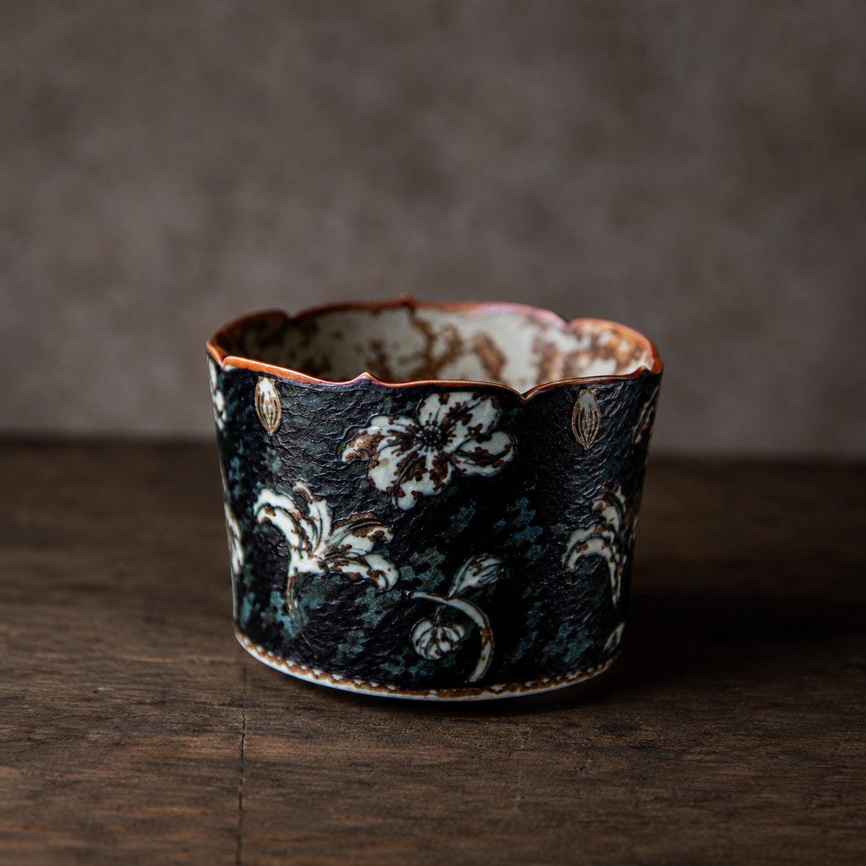 Jingdezhen Hand-Painted Ceramic Cup – Chinese Polychrome Floral Fluted Rim