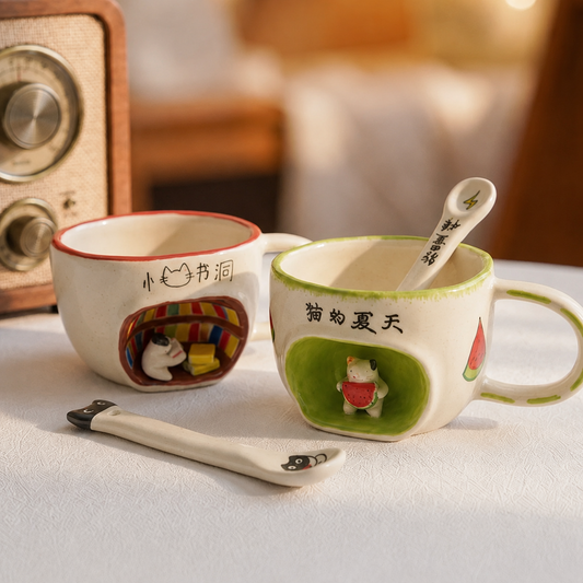Handmade Jingdezhen 3D Cat Ceramic Mug