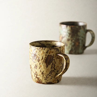 Mango Yellow and Mint Green color options of the handmade reactive glaze ceramic coffee mug

