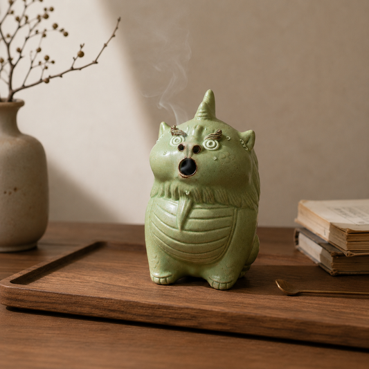 Handmade Suanni Ceramic Incense Burner & Mythical Beast Sculpture