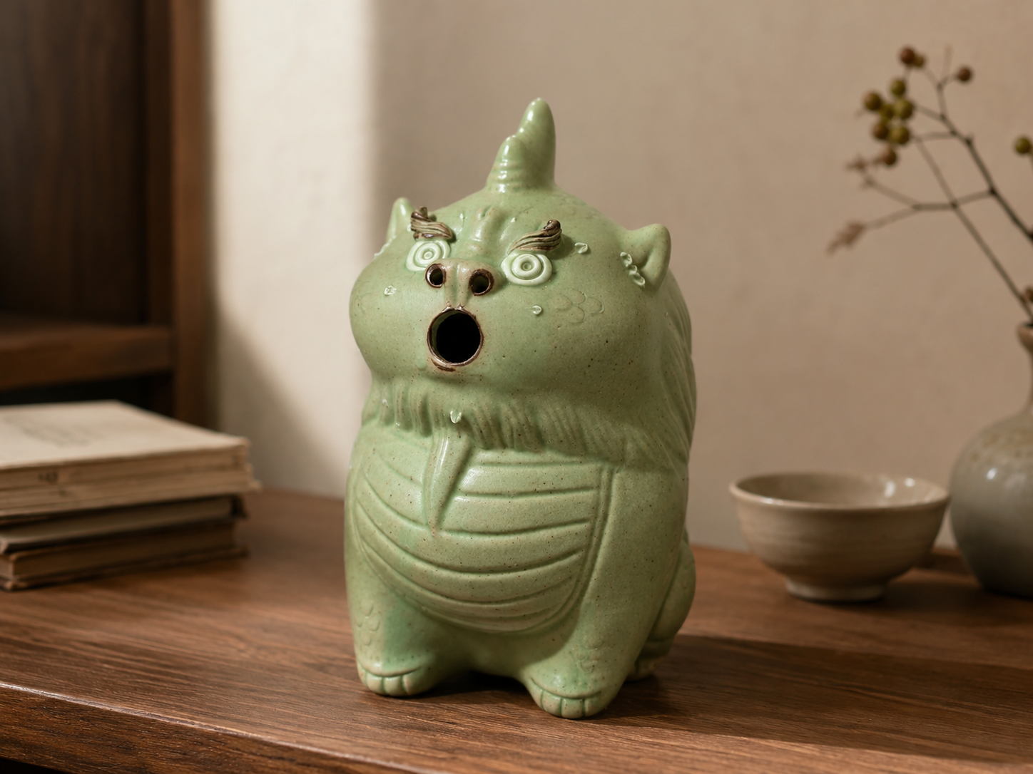 Handmade ceramic Suanni incense burner shown from a three-quarter angle