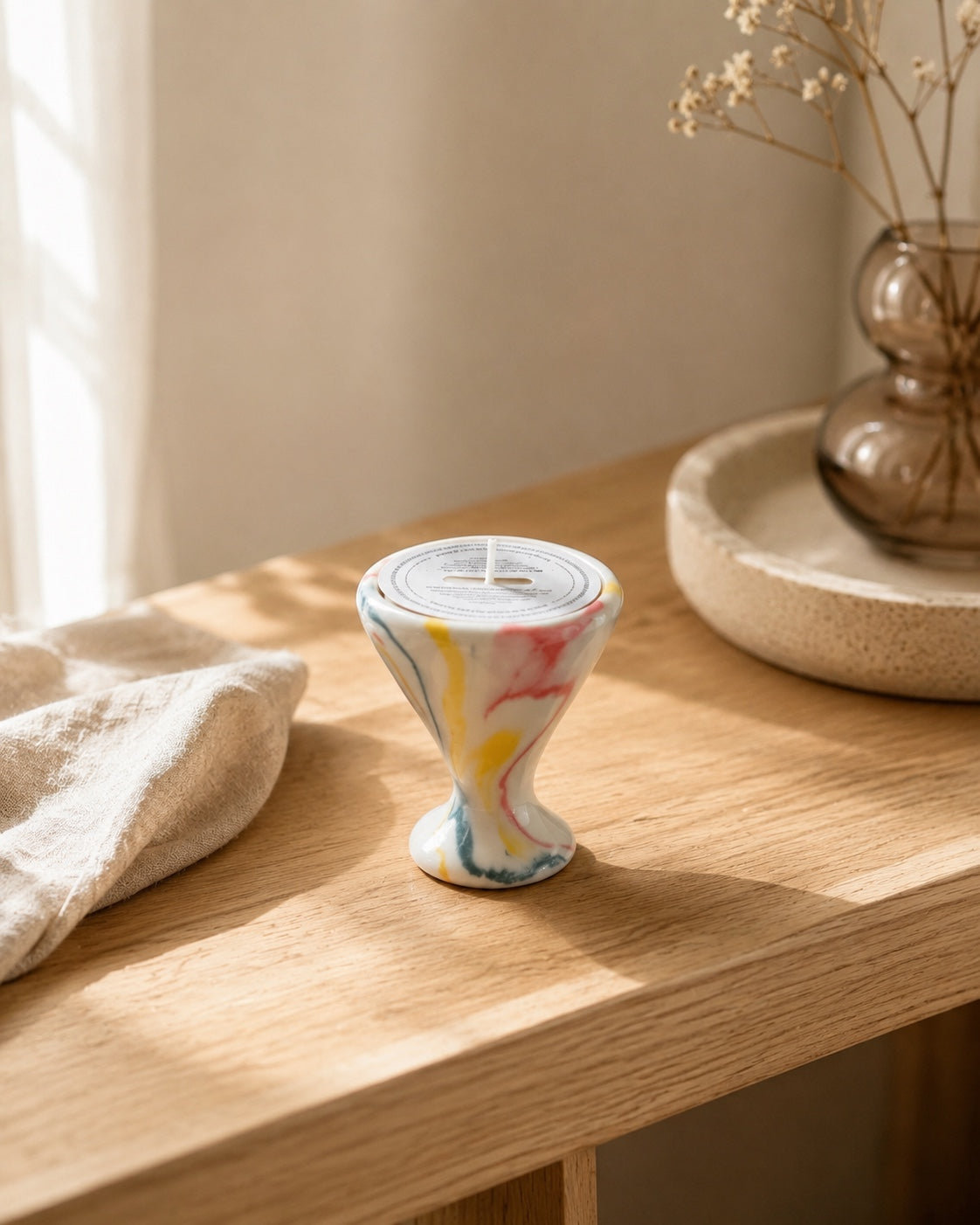 Marbled Ceramic Scented Candle Cup - angle front