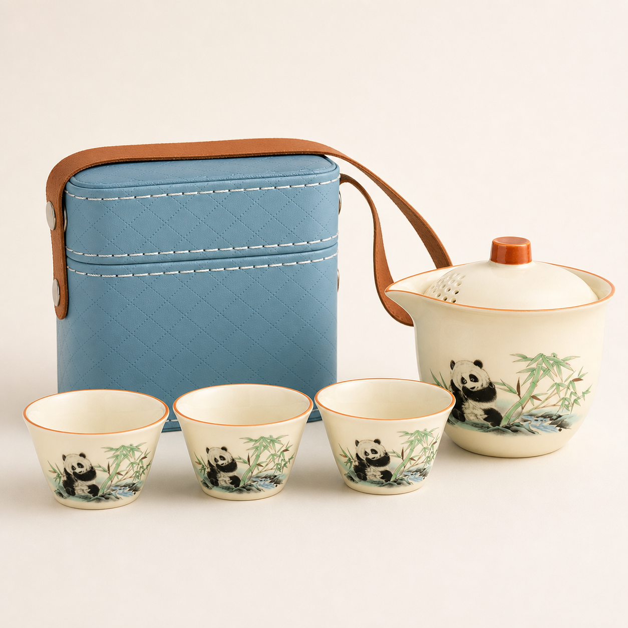 Panda Ceramic Travel Tea Set with Carrying Case