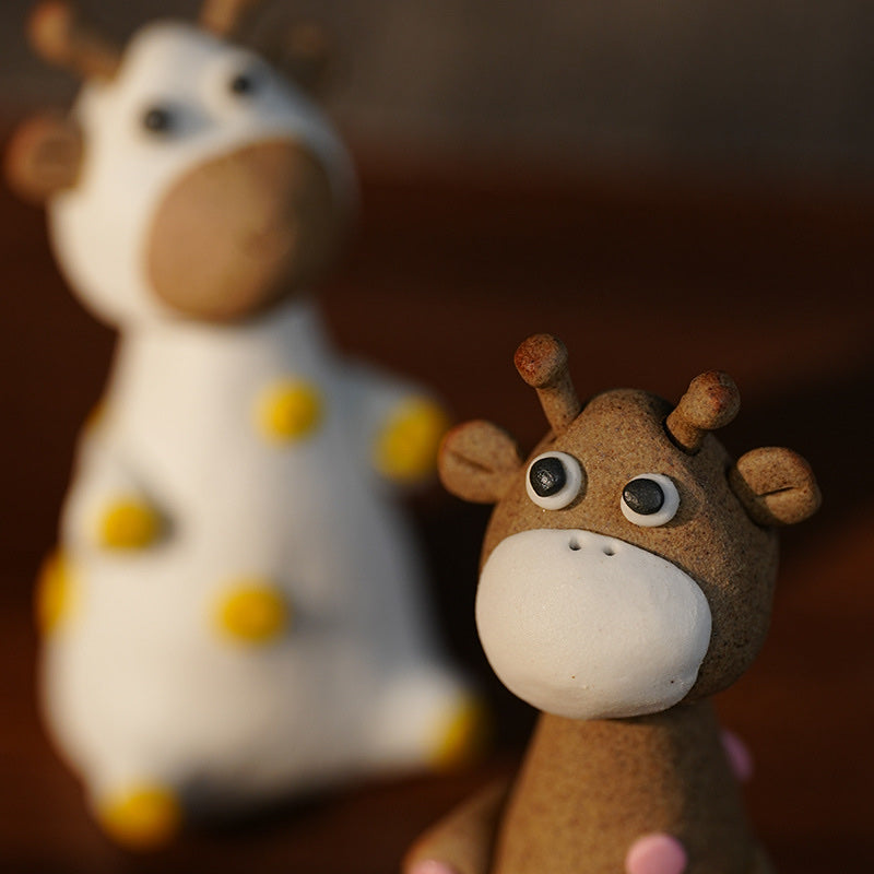 Handmade Ceramic Giraffe Figurine Set - angle side