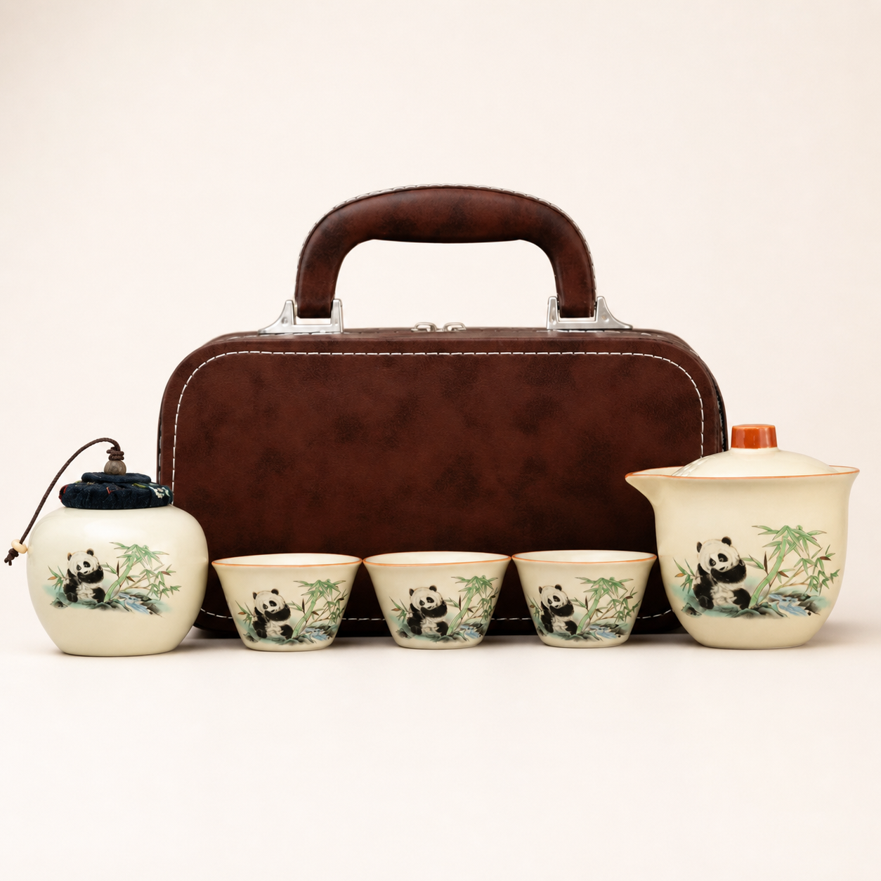 Panda Ceramic Travel Tea Set with Carrying Case
