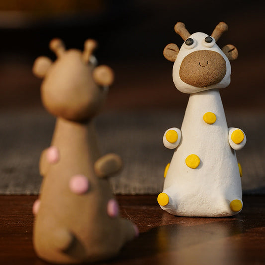Handmade Ceramic Giraffe Figurine Set - lifestyle