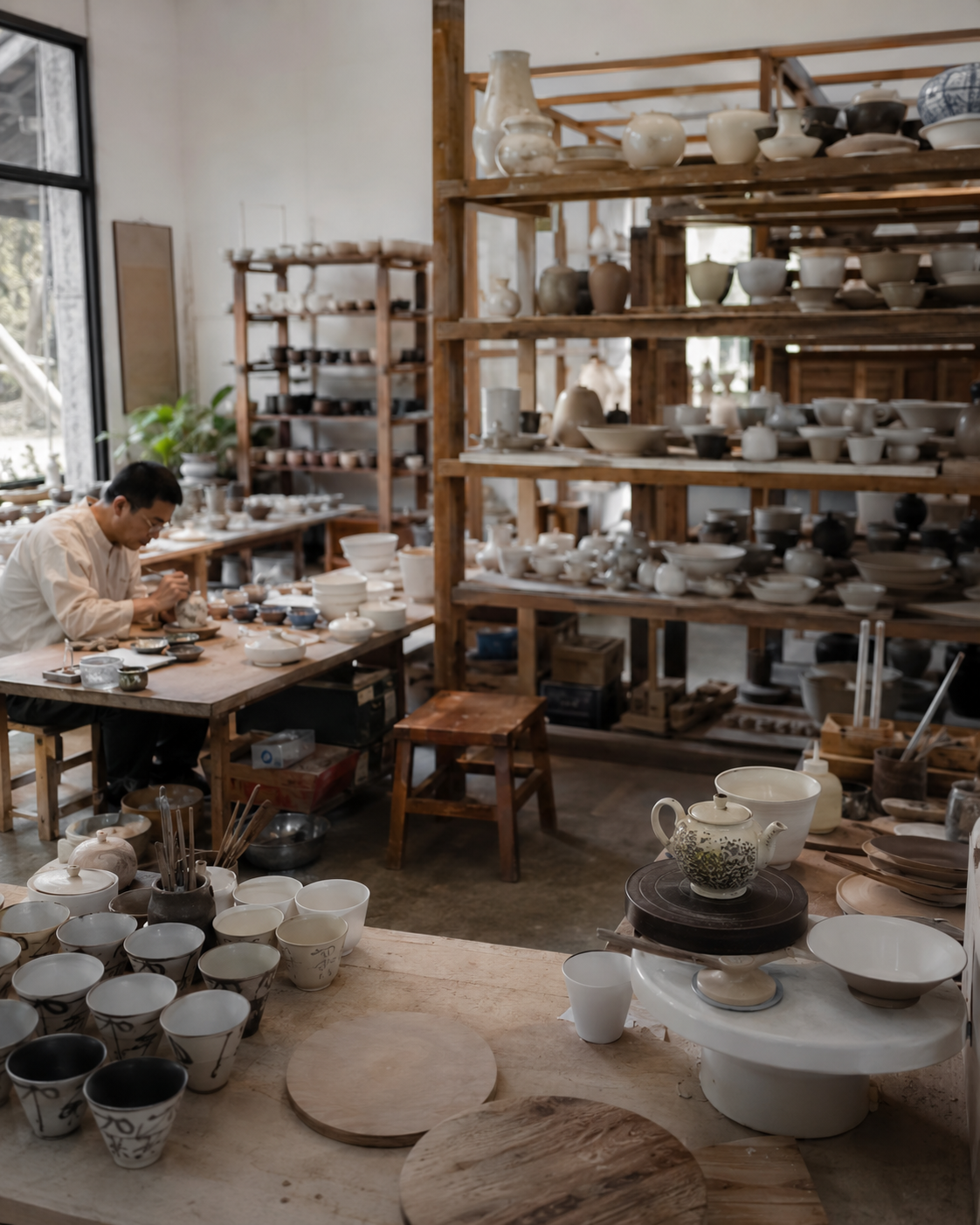Ceramic artisan working in the studio