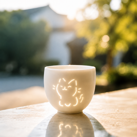 Jingdezhen Linglong Porcelain Cat Tea Cup – Light Transmitting Ceramic Mug