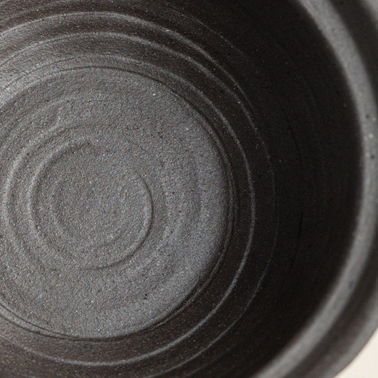 Close-up of the dark ceramic interior and circular surface texture

