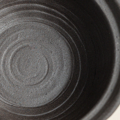 Close-up of the dark ceramic interior and circular surface texture
