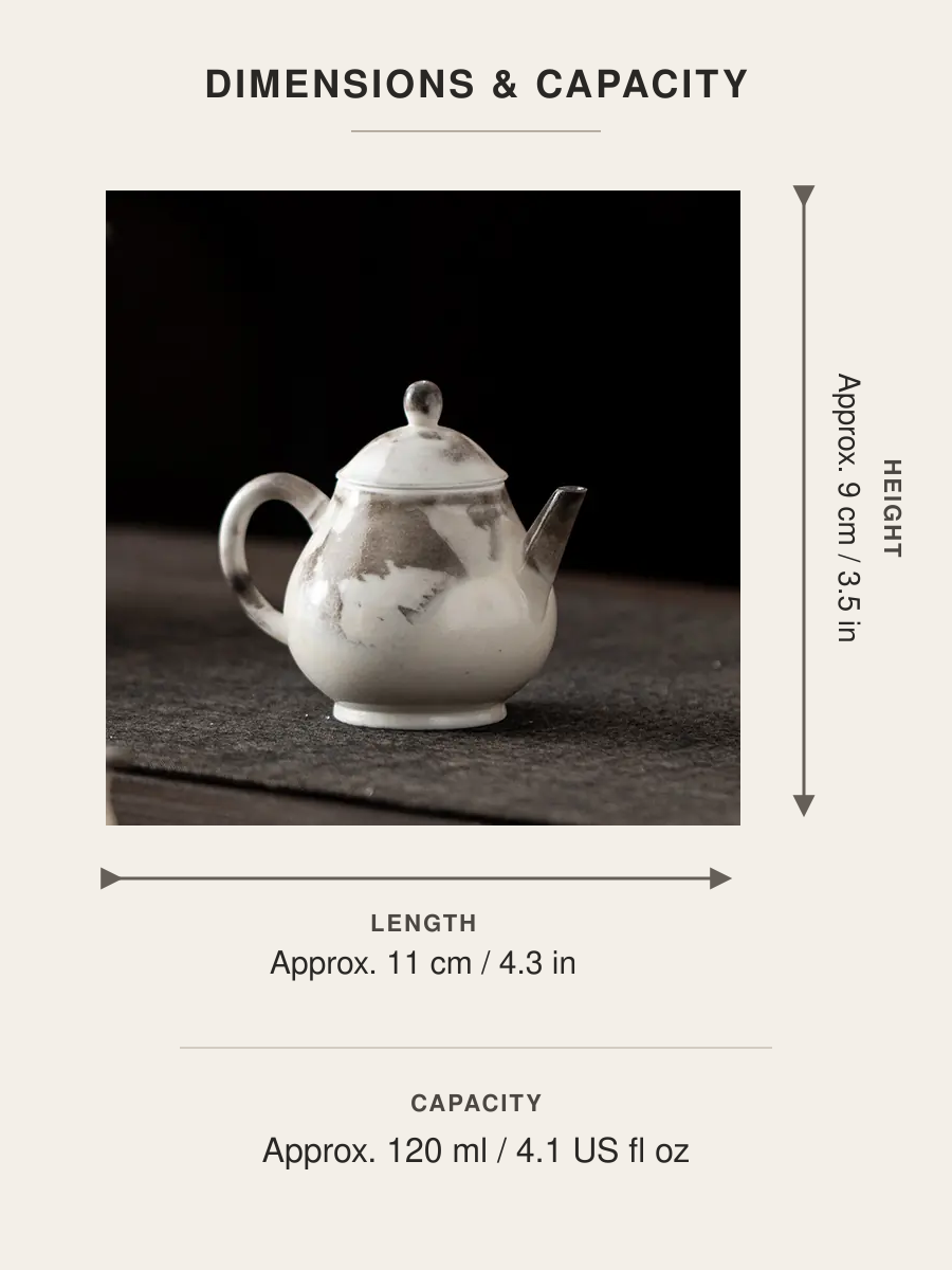 Dimensions and capacity of the handmade ink-wash Ruyi ceramic teapot