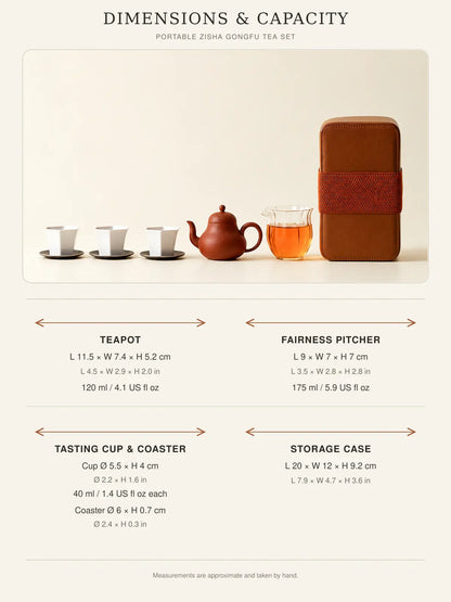 Portable zisha gongfu tea set dimensions and capacity chart
