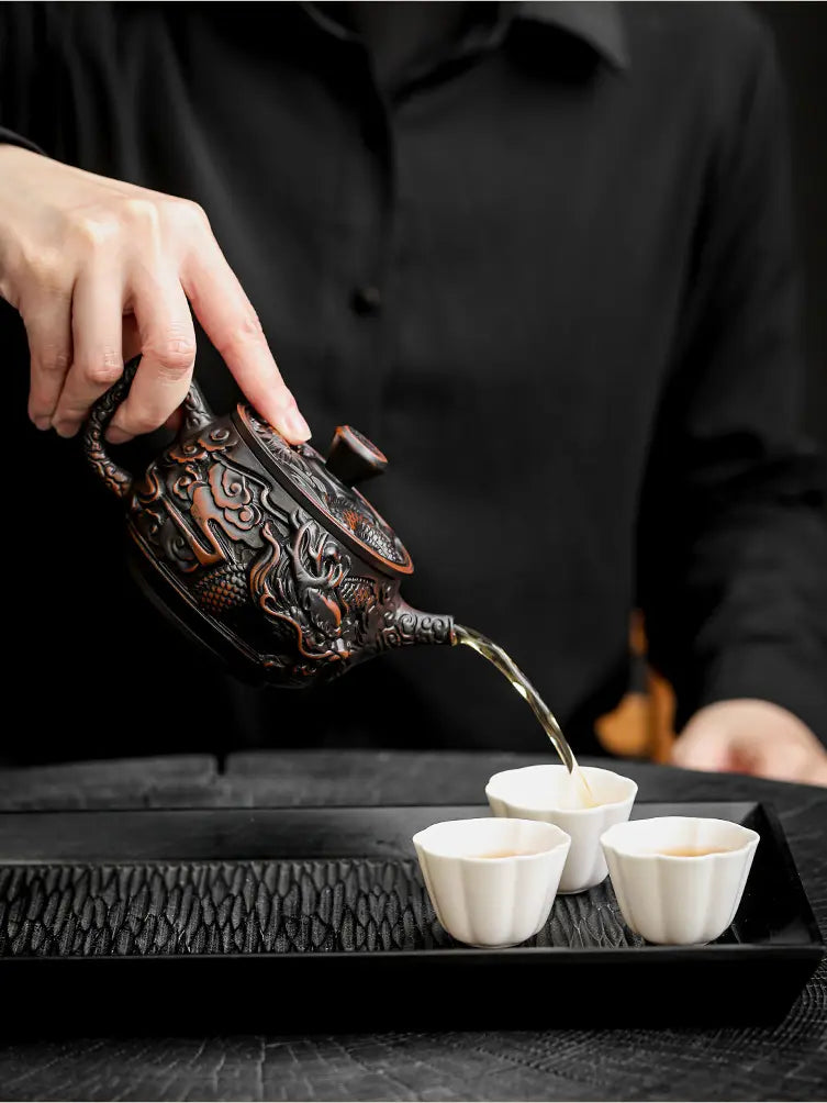 Hand-Carved Dragon Zisha Teapot