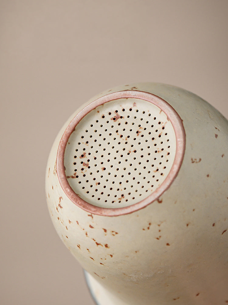 Close-up of the fine perforations in the removable ceramic filter
