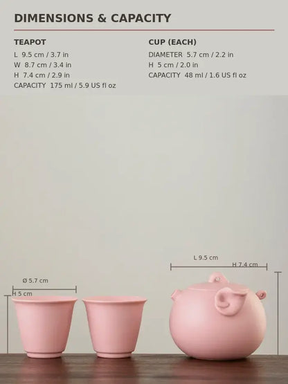Pink zisha pig teapot set dimensions and capacity chart
