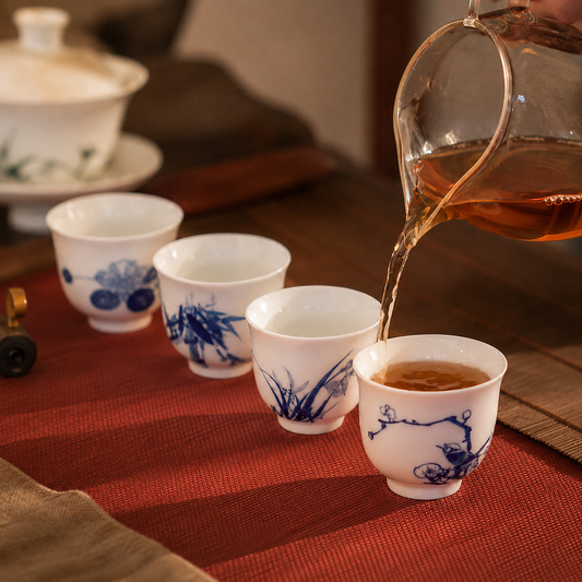 Jingdezhen Four Gentlemen Blue and White Porcelain Gongfu Tea Cup Gift Set
