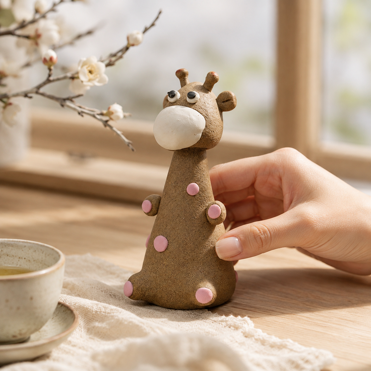 Jingdezhen Hand-Pinched Giraffe Figurine – Artisan Ceramic Animal Sculpture