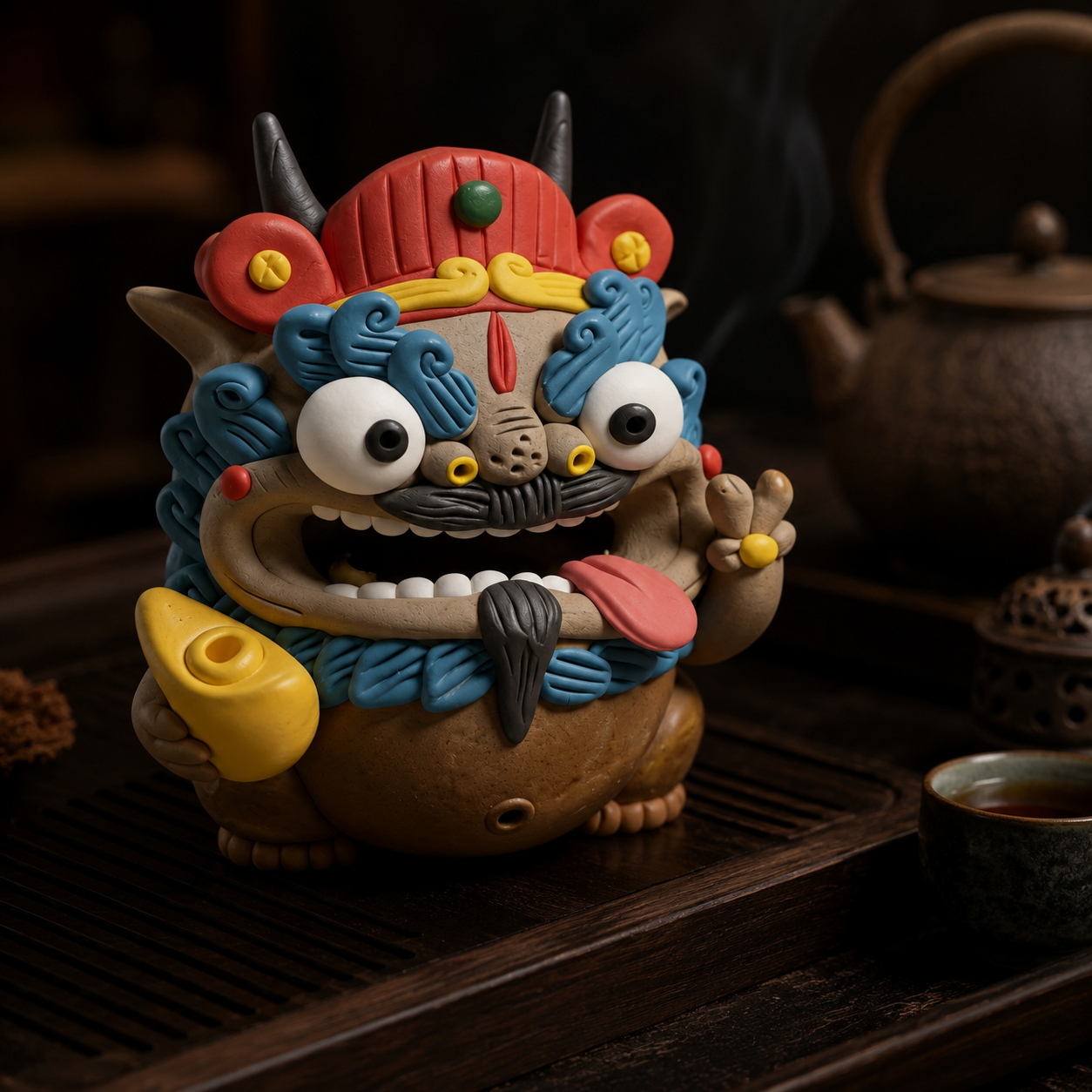Pixiu Fortune Bringer Figurine – Hand-Pinched Jingdezhen Ceramic & Resin Sculpture