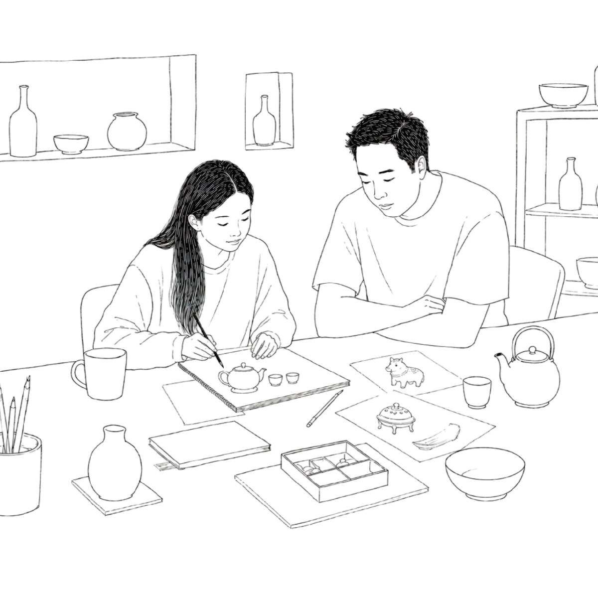 ZHIBAI Atelier founders line art