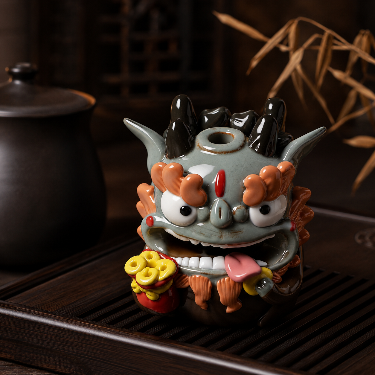 Pixiu Fortune Bringer Figurine – Hand-Pinched Jingdezhen Ceramic & Resin Sculpture