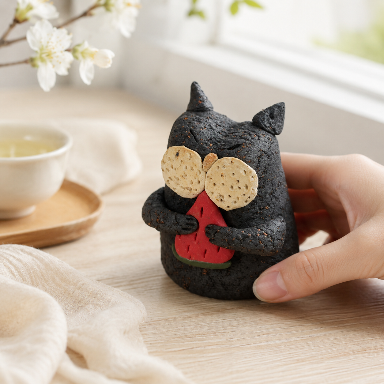 Jingdezhen Hand-Pinched Trio of Black Puppies – Ceramic Dog Figurine Set