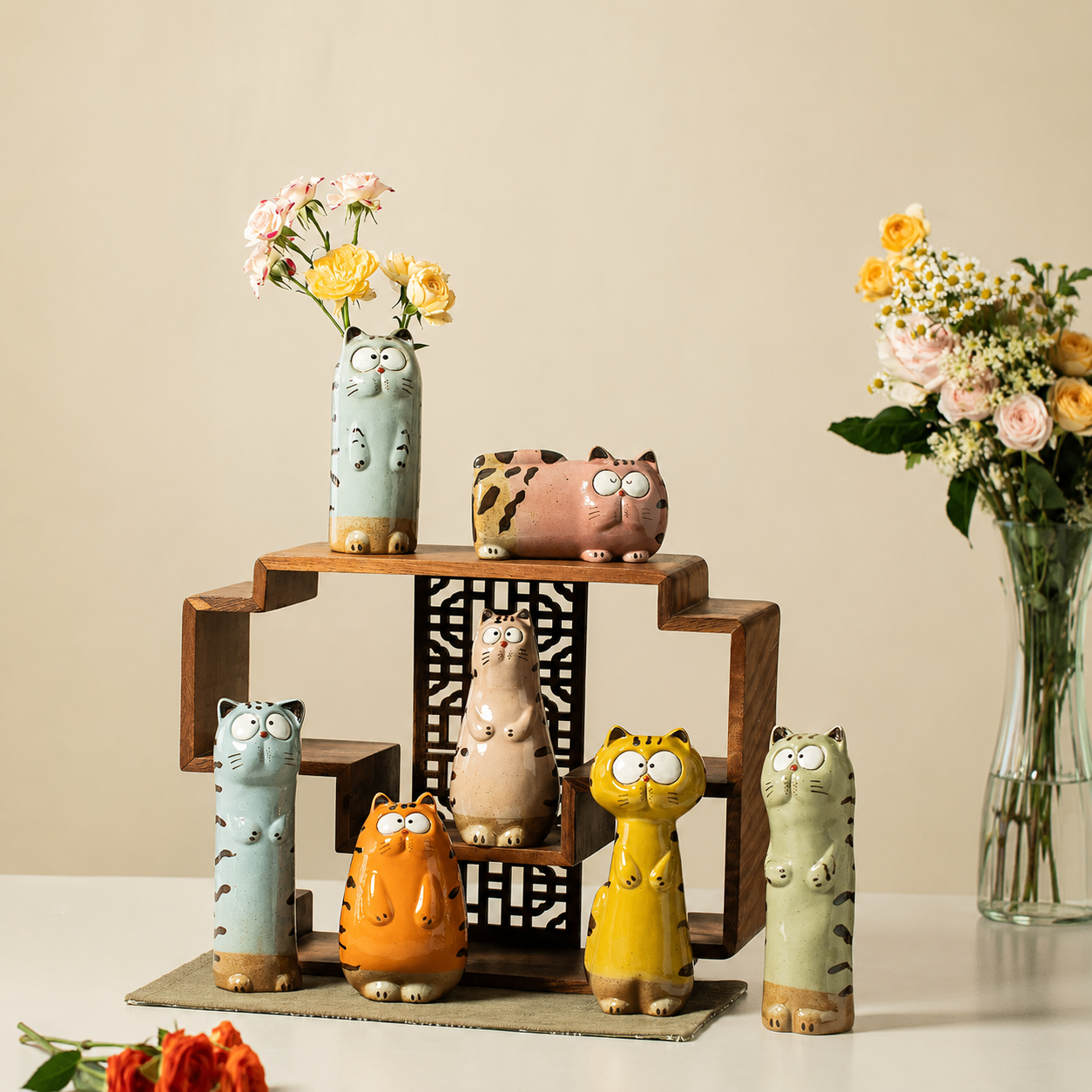 Hand-Painted Ceramic Cat Mini Vase