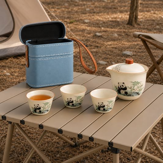 Panda Ceramic Travel Tea Set with Carrying Case