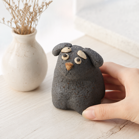 Jingdezhen Hand-Pinched Trio of Black Puppies – Ceramic Dog Figurine Set