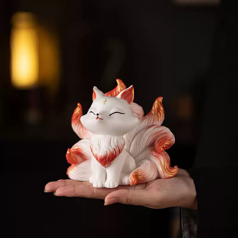 Hand-Sculpted Ceramic Nine-Tailed Fox Figurine