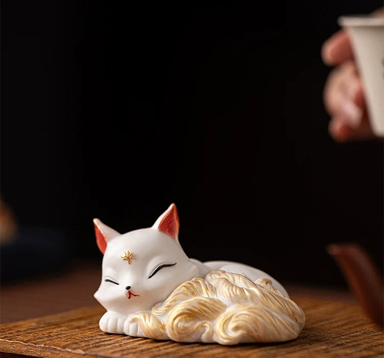 Hand-Sculpted Ceramic Nine-Tailed Fox Figurine