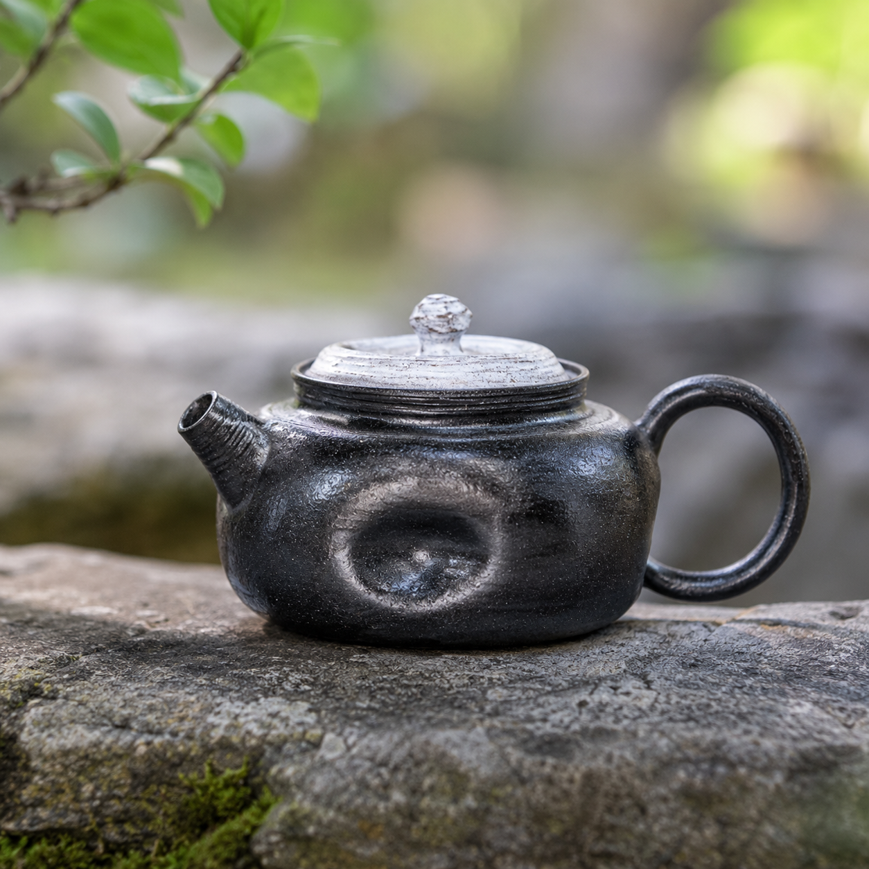 Wabi-Sabi Obsidian Ceramic Teapot – Hand-Thrown Jingdezhen Porcelain Vessel