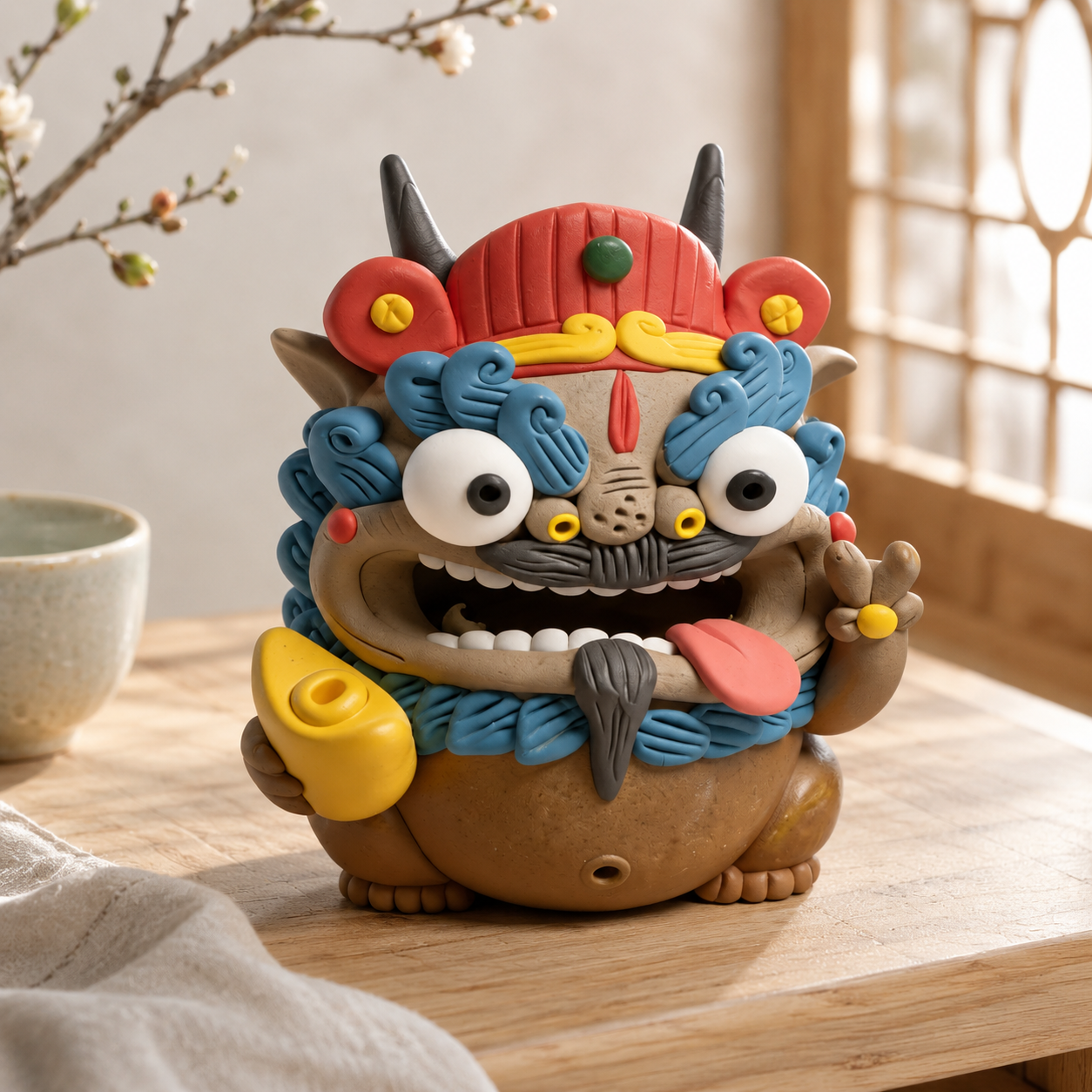 Pixiu Fortune Bringer Figurine – Hand-Pinched Jingdezhen Ceramic & Resin Sculpture