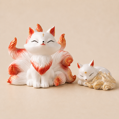 Hand-Sculpted Ceramic Nine-Tailed Fox Figurine