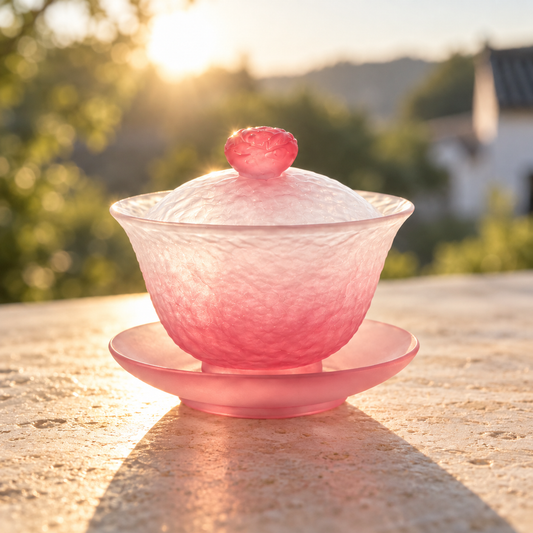 Gradient Pink Frosted Glass Gaiwan