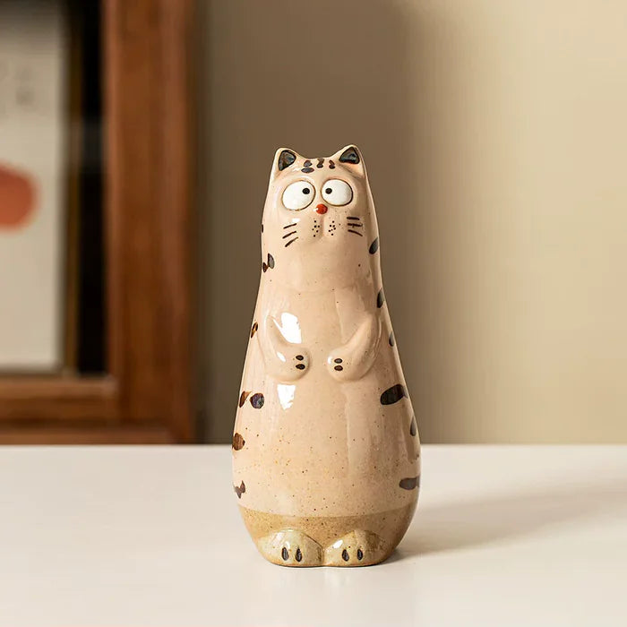 Hand-Painted Ceramic Cat Mini Vase