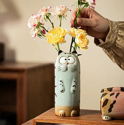 Hand-Painted Ceramic Cat Mini Vase