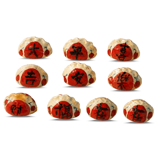 Hand-Pinched Dumpling Figurine – Jingdezhen Ceramic with Auspicious Chinese Calligraphy