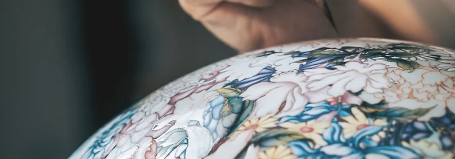 Hand-painted porcelain detail in progress
